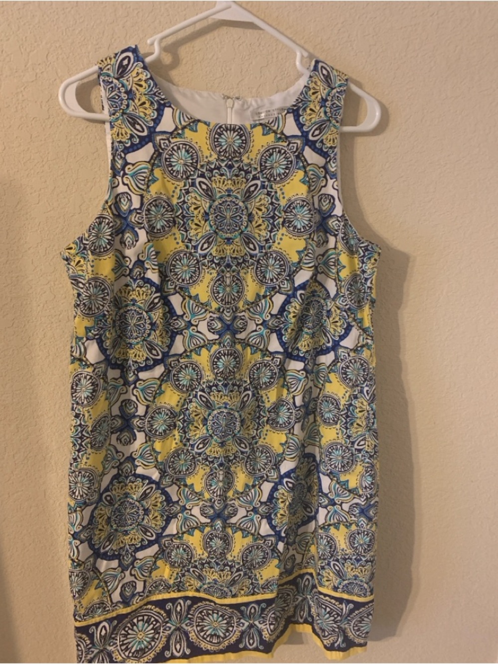 London Style Yellow, Navy & Teal Medallion Shift Dress